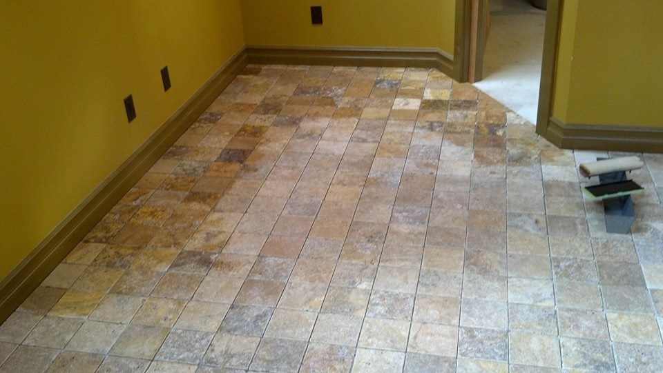 Finished travertine tile flooring installed by Norton Construction
